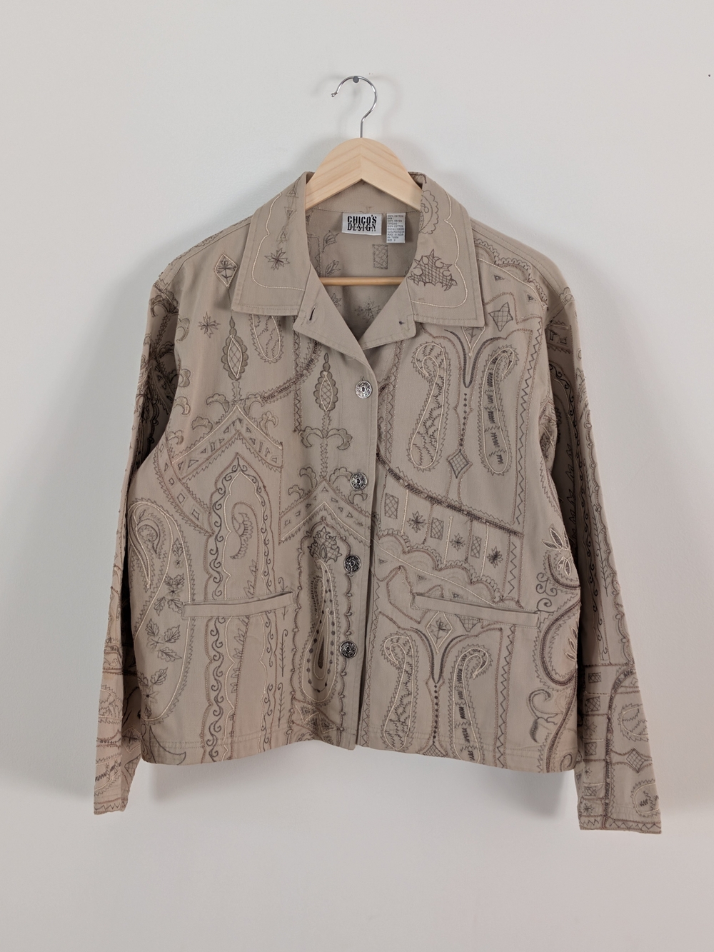Chico's Embroidered Paisley Cotton Jacket - L